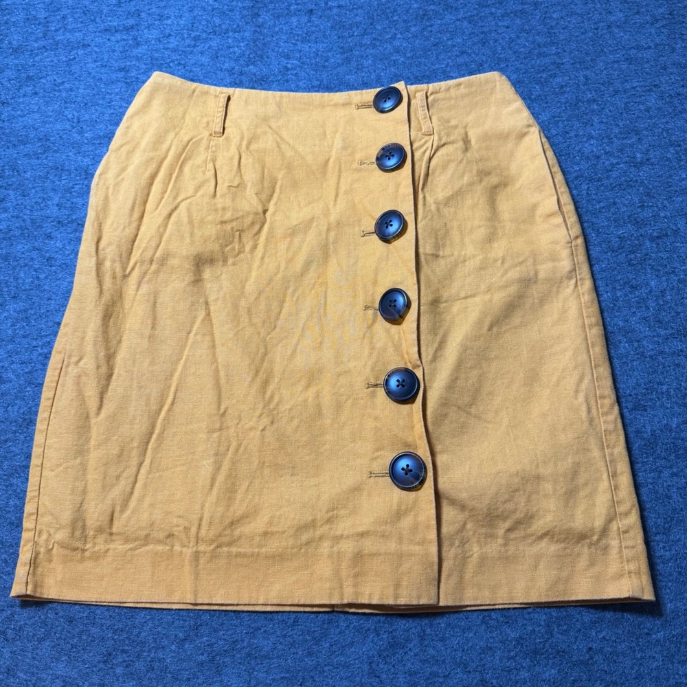 Boden Orange Linen Blend Side Button Mini Skirt 6P T0342 Preppy Retro Indie